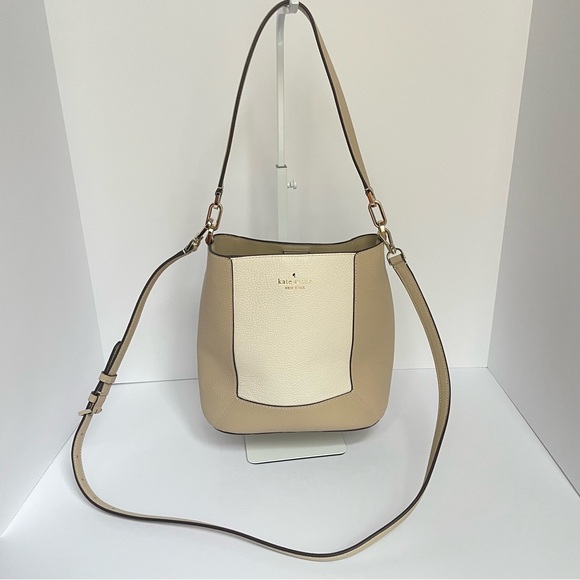 Kate Spade New York Lena Tan White Leather Colorblock Bucket Bag - Picture 3 of 13